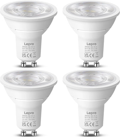 Lepro GU10 LED Bulbs, A Energy Class, Neutral White 4000K, 360LM, 2W (50W Equivalent), 38¡« Beam Angle, 50000H Life Span, 96% Energy Saving Spotlight Bulb, Non-Dimmable, 4 Packs