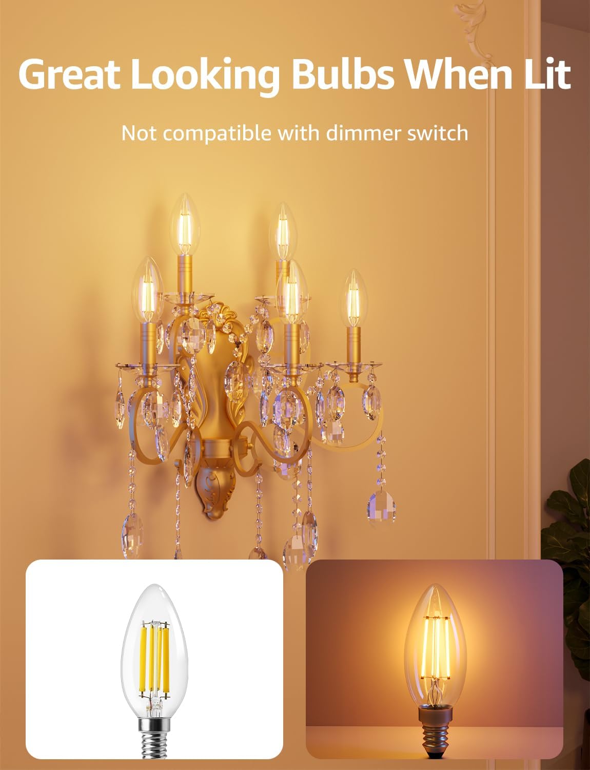 Lepro E14 LED Candle Bulb, Ultra Efficient A-Rated, 2.2W = 40W, 470lm, Warm White 2700K, 50000H Lifespan, SES Small Edison Screw, Clear Glass Vintage Filament Bulb, Pack of 2