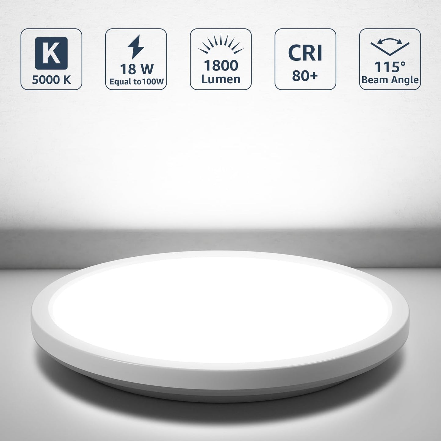 Lepro 2 Pack of Bathroom Lights, 18W 1800lm LED Ceiling Light, Waterproof IP44, 2.6cm Ultra-Thin, 5000K, Round, Flush Ceiling Lighting for Bathroom, Kitchen, Bedroom, Hallway, Utility Room, Ø22cm