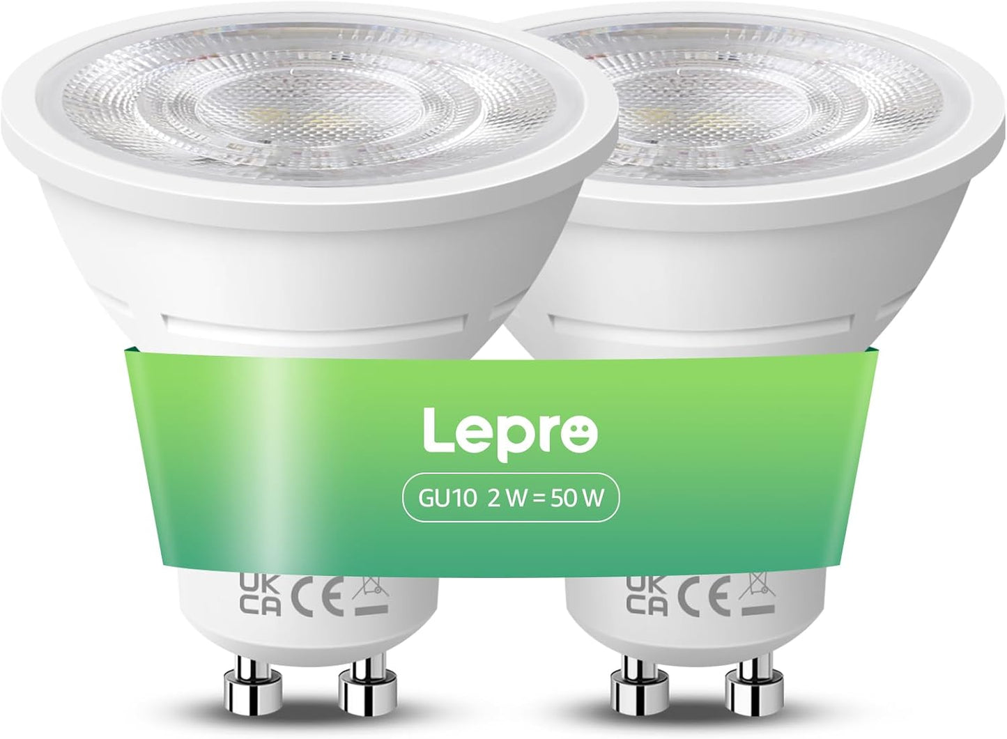 Lepro GU10 LED Bulbs, Neutral White 4000K, A Energy Class, 360LM, 2W (50W Equivalent), 38¡« Beam Angle, 50000H Long Life, 96% Energy Saving Spotlight Bulb, Non-Dimmable, 2 Packs
