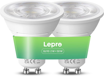 Lepro GU10 LED Bulbs, Neutral White 4000K, A Energy Class, 360LM, 2W (50W Equivalent), 38¡« Beam Angle, 50000H Long Life, 96% Energy Saving Spotlight Bulb, Non-Dimmable, 2 Packs