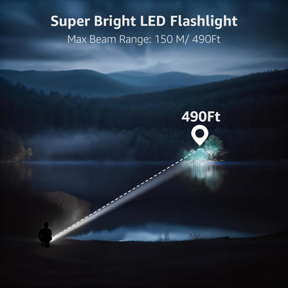 Lepro Rechargeable Torch, 2 Pack Super Bright LED Flashlight, 150m Beam, Long Battery Life, IPX4 Waterproof, 5 Modes, Adjustable Focus, Pocket Sized for Camping, Hiking, Power Cuts, Dog Walking