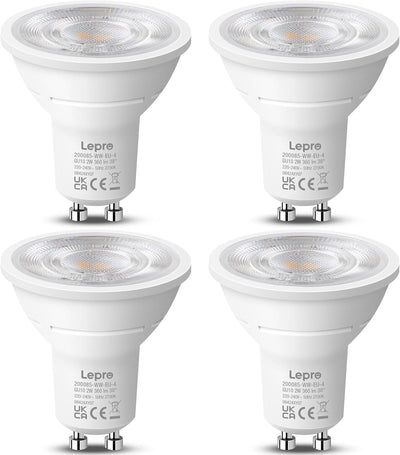 Lepro GU10 LED Bulbs Warm White, A Energy Class, 360LM, 2W (50W Equivalent), 38�� Beam Angle, 50000H Life Span, 96% Energy Saving Spotlight Bulb, Non-Dimmable, 4 Packs