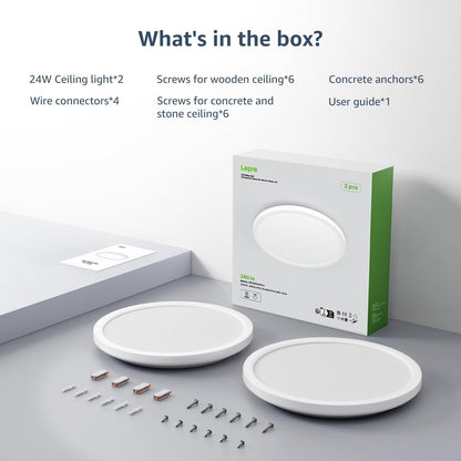 Lepro 24W 2400lm Ceiling Light, 29.3cm Large LED Bathroom Light, 2.6cm Ultra-Thin, Waterproof, Daylight White 5000K, Flush Ceiling Light for Living Room, Bedroom, Kitchen, Garage and More, 2 Packs