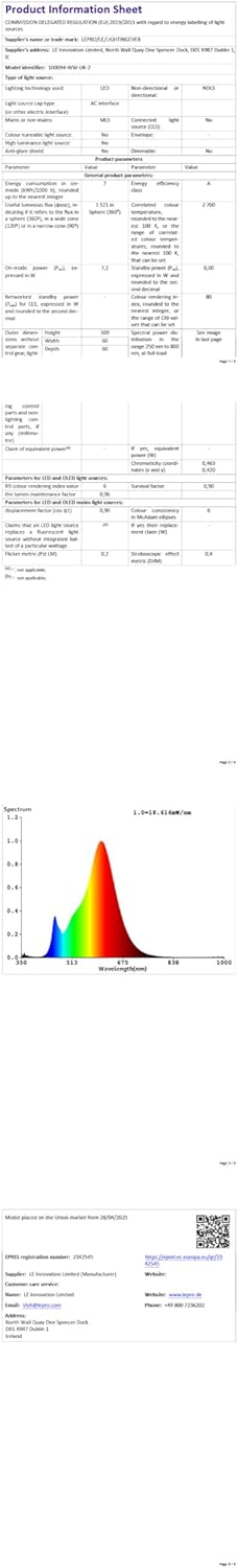 Lepro LED Light Bulbs Bayonet, Ultra Efficient A-Rated B22 Bulb, 7.2W = 100W, 1521lm, 2700K Warm White, 50000H Lifespan, Clear Filament, Glass, Non-dimmable, Pack of 2