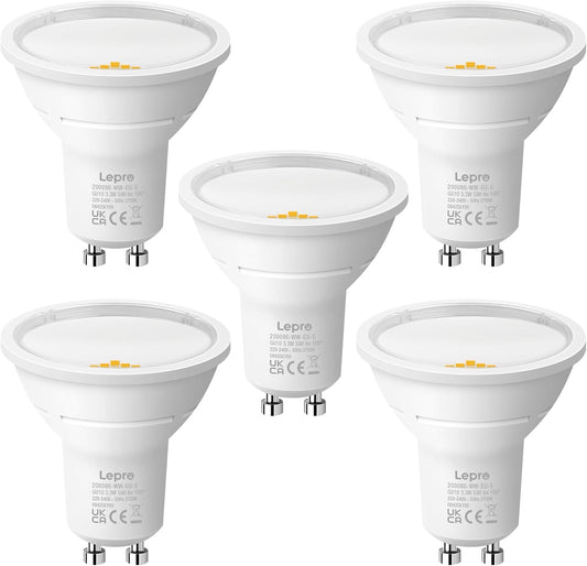 Lepro GU10 LED Bulbs, Warm White 2700K, A Energy Class, 590LM, 3.3W (50W Equivalent), 100¡« Wide Beam Angle, 50000H Long Life, Energy Saving LED Spotlight Bulb, Non-Dimmable, Pack of 5