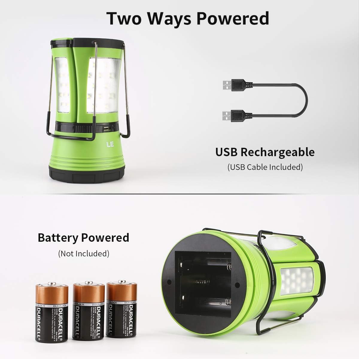 LE 3 in 1 Camping Lantern with 2 Detachable Torches, 600 Lumen, Camping Light Rechargeable or Battery Powered, Outdoor Camping Accessories for Tent, Caravan, Emergency, Fishing, Power Cuts and More