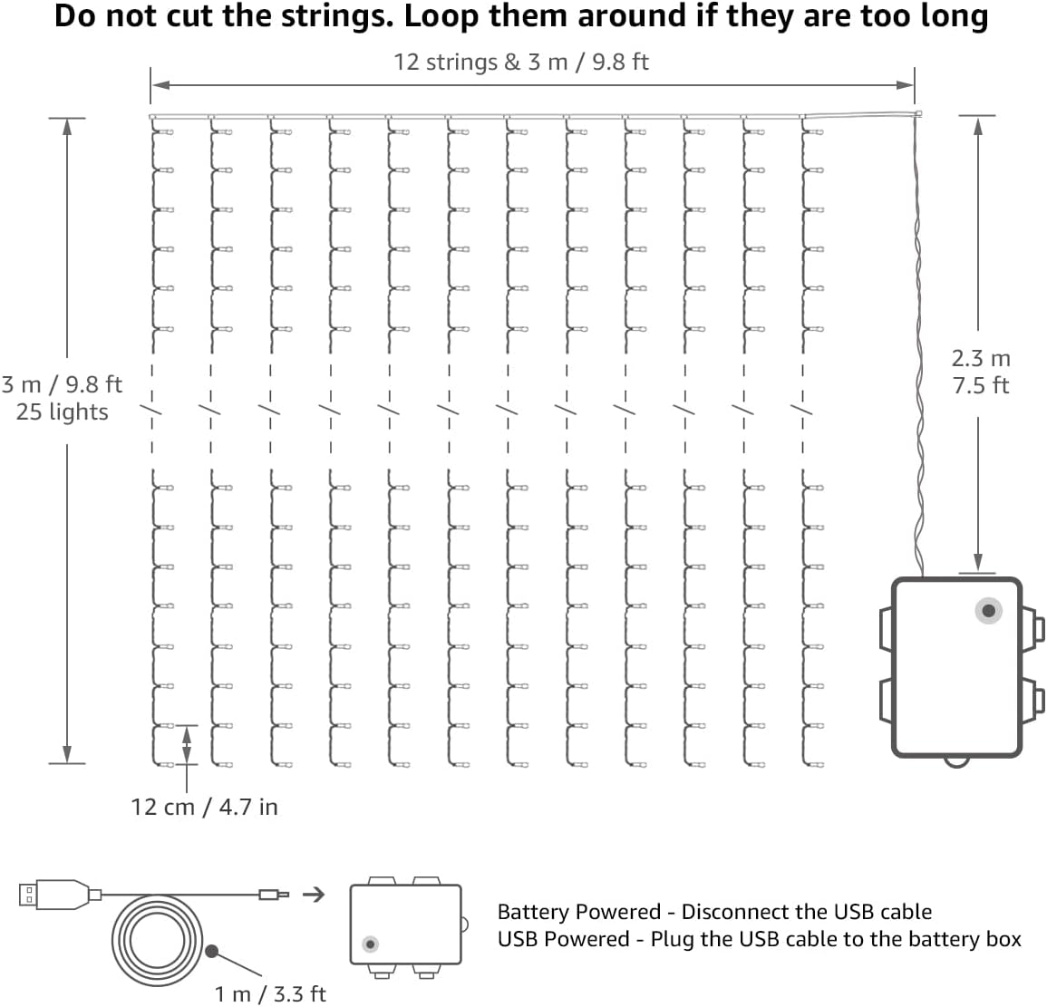 LE Curtain Lights Battery Powered, 3m x 3m 300 LED Warm White Fairy Curtain Lights, USB Powered 8 Modes Curtain Fairy Lights for Birthday Decorations, Wedding, Party, Garden, Bedroom, Remote Control