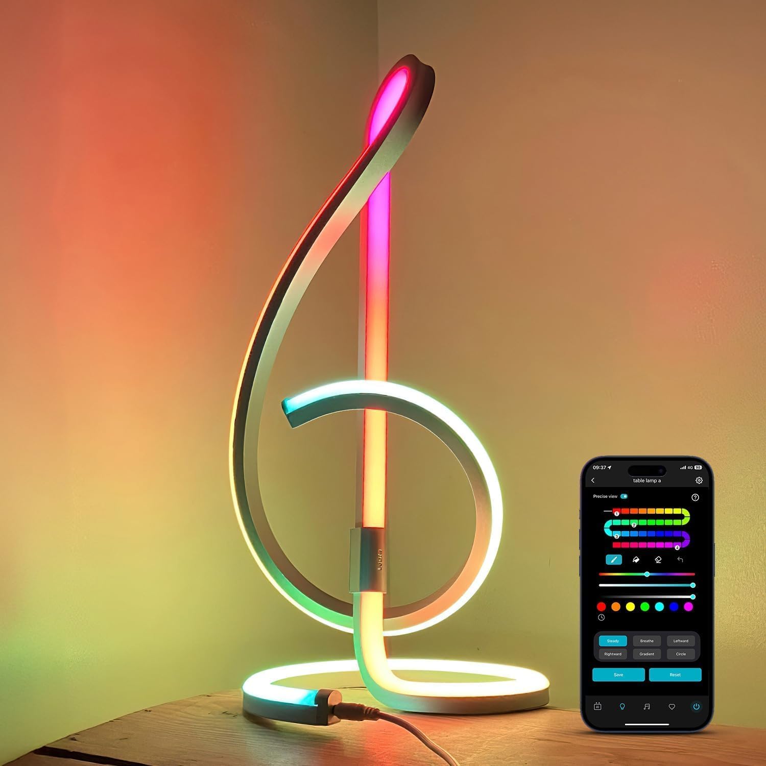 Lepro TB2 AI Table Lamp, Smart LED Lamp with Music Sync, AI Lighting Design Assistant, Colour Changing Smart Table Lamp, Voice Cotrol, Works with Alexa & Google Assistant, Bluetooth & 2.4GHz WiFi