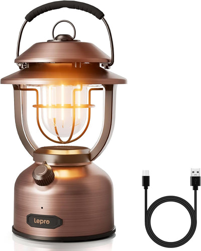 Lepro Retro Camping Lantern, Rechargeable Camping Light with 15000mAh Power Bank, Dimmable