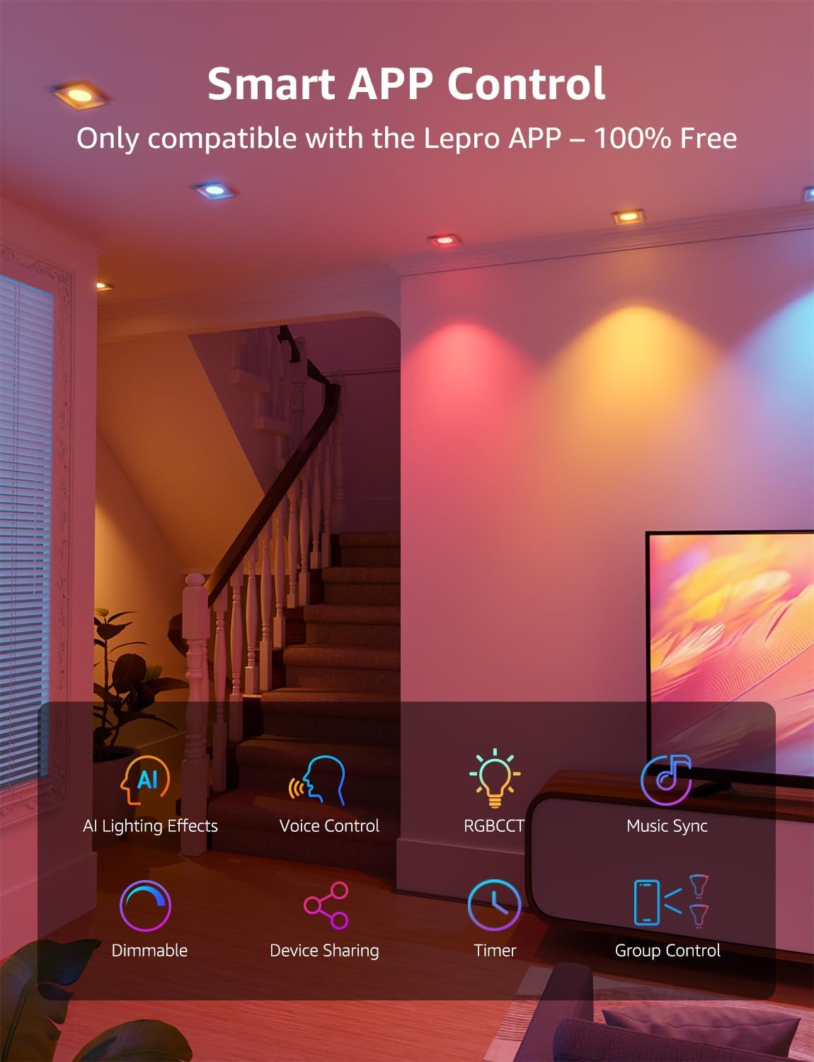 Lepro BG1 AI Smart Bulb GU10, Music Sync, Voice Control WiFi Bulbs, 400LM RGBCCT Dimmable Colour Changing LED Bulbs, Works with Alexa & Google Assistant, AI Lighting Design Assistant, 1 Pack