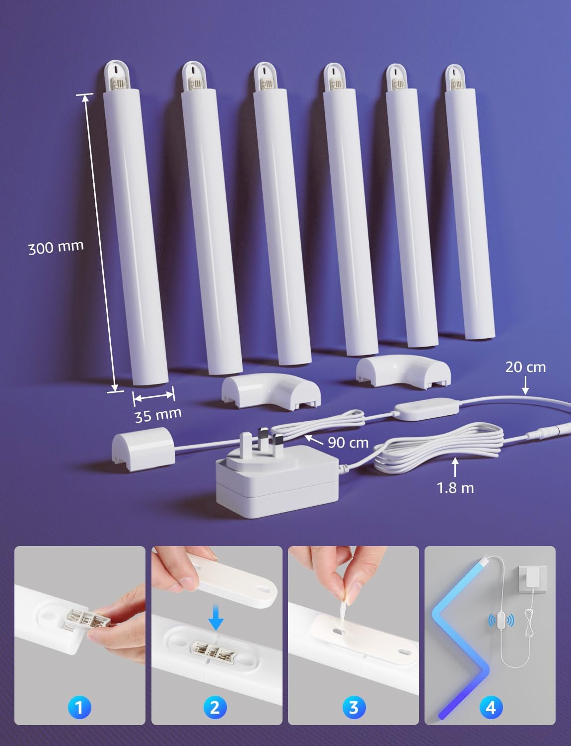 Lepro WL1 AI Smart Wall Light, Music Sync LED Light Bar, Voice Control, Segmented DIY, AI Lighting Design Assistant, for Home Decor, Gaming Setup, Work with Alexa,Google Assistant,8 Pcs with 4 Corners