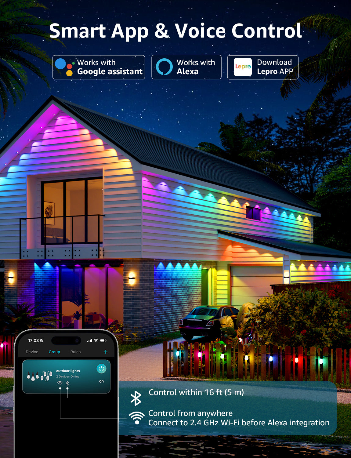 Lepro EE1 AI Permanent Outdoor Lights, Colour Changing Halloween Lights