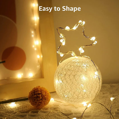 LE Battery Fairy Lights, 1M 20 LED Small Fairy Lights, Warm White Christmas Lights, Battery Powered Mini Copper Wire Lights for Halloween, Christmas Tree, Party, Table Decorations, Pack of 4
