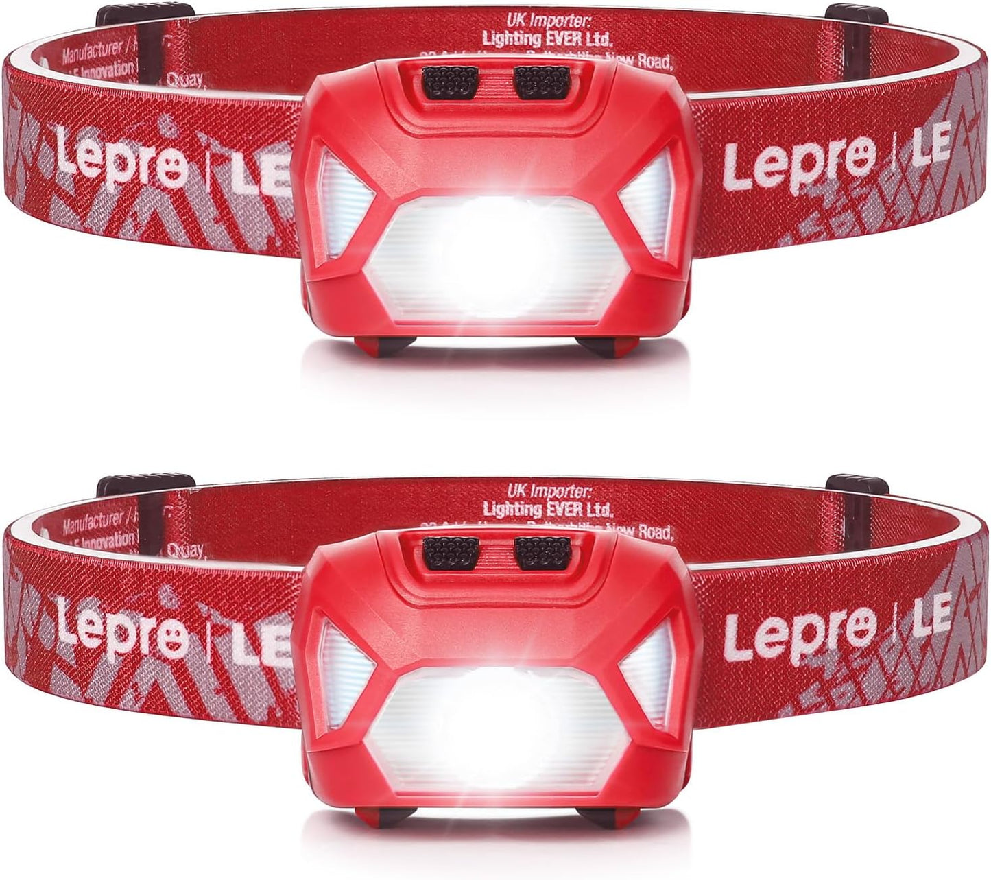 Lepro Head Torch, [2 Pack] Super Bright LED Headlamp with 6 Lighting Modes, Waterproof, Battery Powered LED Lightweight Headlight for Cycling Running Camping for Kids Adults [Not Included Battery]