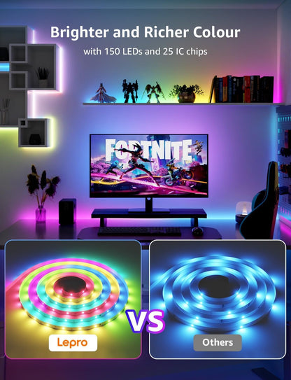 Lepro S1 AI Smart Rainbow LED Strip Light 5M, 30 LEDs/M, Music Sync, Works with Alexa & Google Home, WiFi Bluetooth App Voice Control, AI Lighting Design Assistant, MagicColor LED Lights for Bedroom