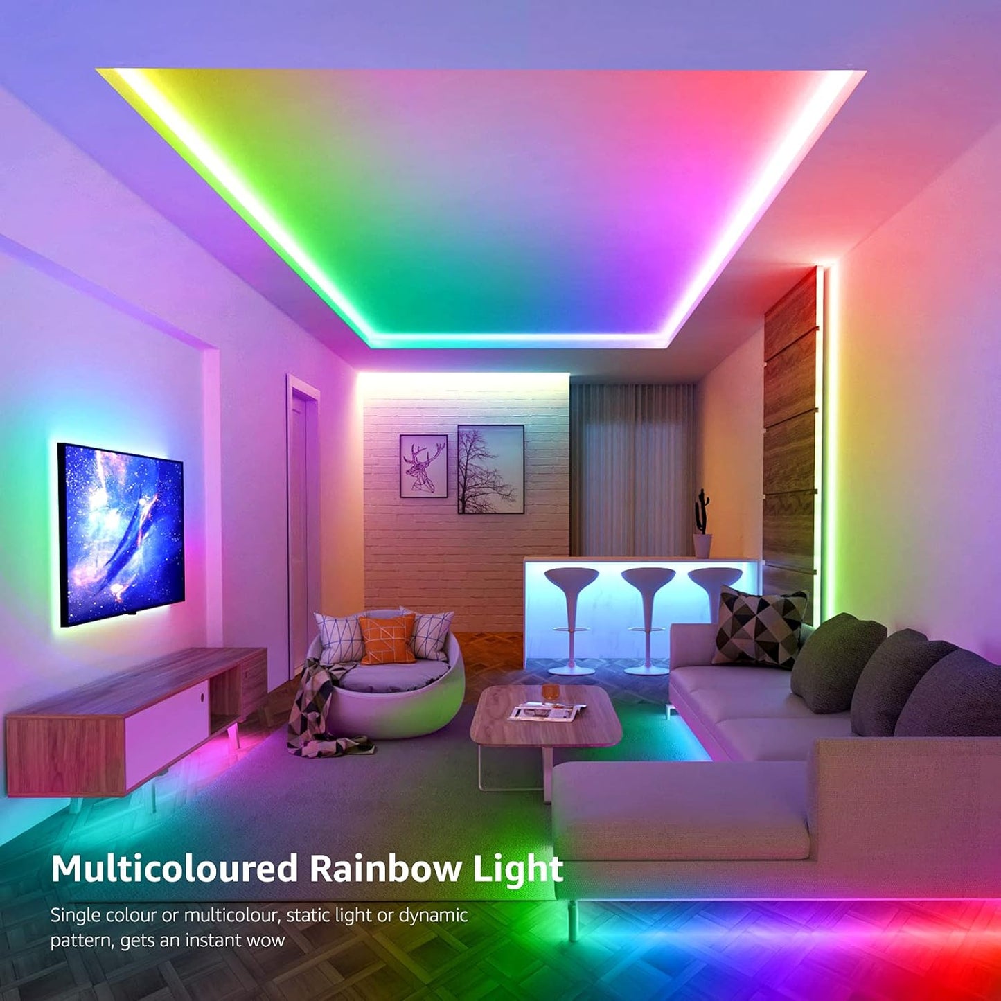Lepro MagicColor LED Strip Light 10M (5Mx2) 300LEDs, Rainbow Chasing Lights, Music Sync, Multiple Colours on One Line, Remote Control LED Lights for Bedroom, Living Room, Bar, Gaming Time