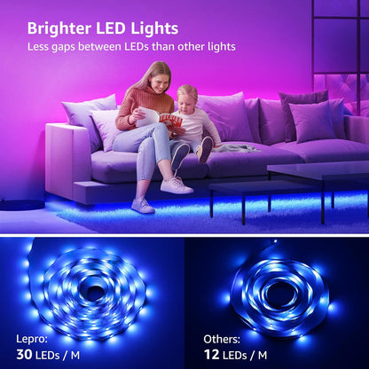 Lepro 20M LED Strip Lights with Remote, Dimmable, RGB Colour Changing, Stick-on Long LED Lights for Bedroom, Kitchen, Room Decoration (2 x 10M, Plug and Play, Bright 5050 LEDs)