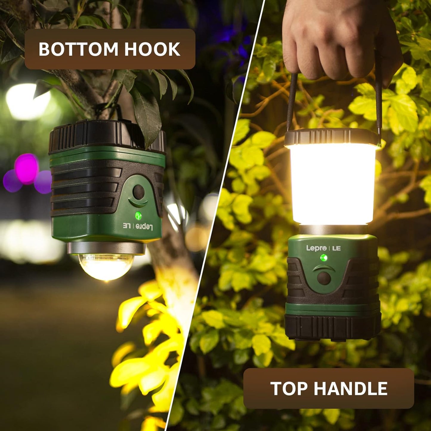 LE Camping Lights Rechargeable, 1000 Lumen Camping Lantern, Dimmable 4 Modes Camping Tent Light with 4400mAh Power Bank, Camping Accessories, Rechargeable Lantern for Outdoors, Power Cuts, Pack of 2