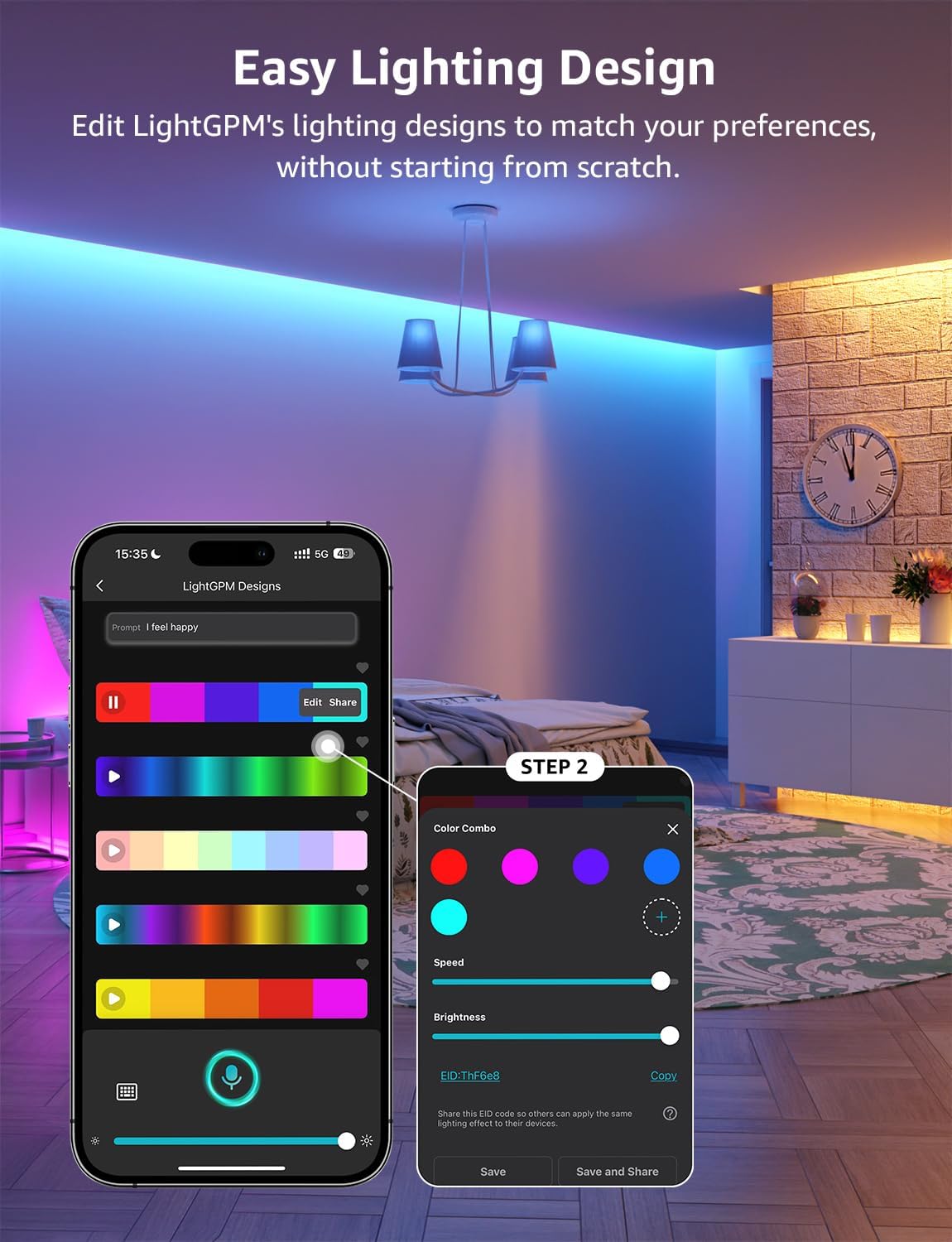 Lepro SE1 AI Smart RGB LED Strip Light 15M Roll, WiFi App Voice Control, Works with Alexa & Google Home, Music Sync, AI Lighting Design Assistant, Colour Changing LED Lights for Bedroom, No Remote