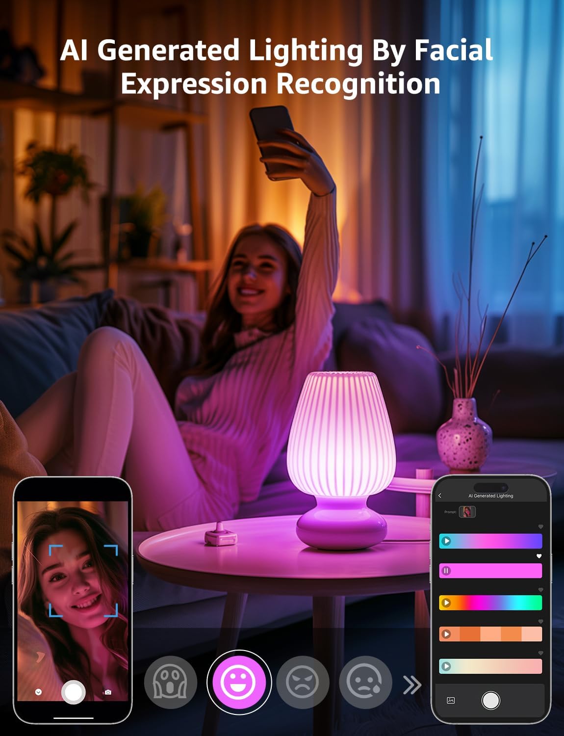 Lepro AI Smart Bulb E14, Music Sync Bluetooth & WiFi Bulb, Voice Control Screw Bulb, Personalized AI Lighting Designer, Color Changing Candle Bulb, Work with Alexa & Google Assistant