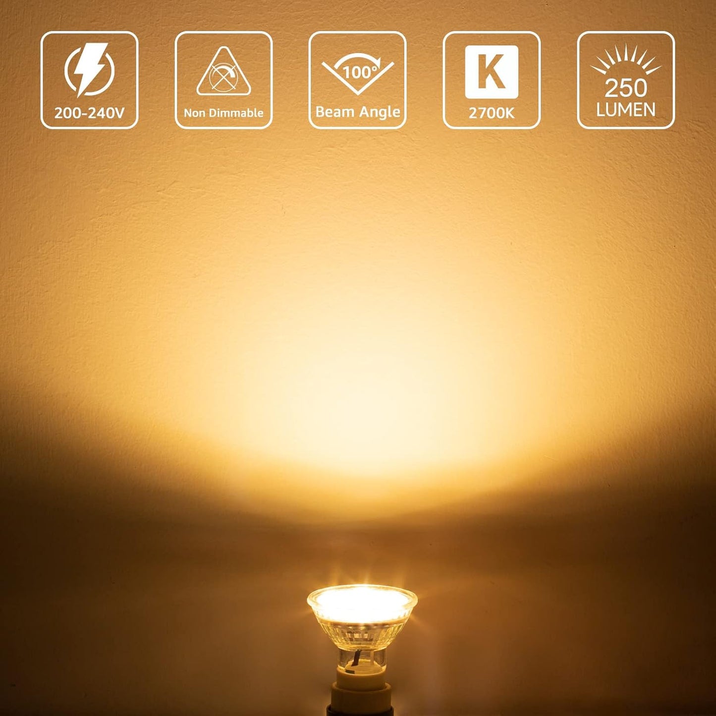 Lepro GU10 LED Bulbs, Warm White 2700K LED Light Bulbs, 35W Halogen Spotlight Equivalent, 3W Energy Saving GU10 Bulbs, 250lm, 100° Beam Angle, Non Dimmable, AC 220-240V, Pack of 5