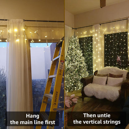 Lepro Curtain Lights Plug in, 3m x 3m 300 LED Warm White Curtain Fairy Lights, 8 Modes Fairy Lights Curtain Mains Powered for Birthday Decorations, Weeding, Party, Garden, Gazebo, Bedroom, Wall