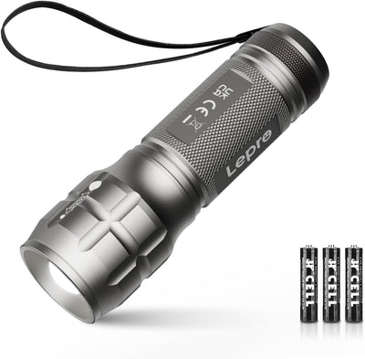 LE LED Torch Battery Powered, LE1000 Bright Hand Flashlight, Adjustable Focus, Water Resistant, Lightweight, for Power Cut, Camping, Dog Walking, Easy to Use Small Torch, Gift for Kids Men Dad