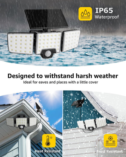Lepro Solar Security Lights Outdoor Motion Sensor, 2 in 1 Separated and Integrated Remote Control IP65 Waterproof Solar Lights with 2 Light Modes, 3 Heads Solar Floodlight for Garden Yard