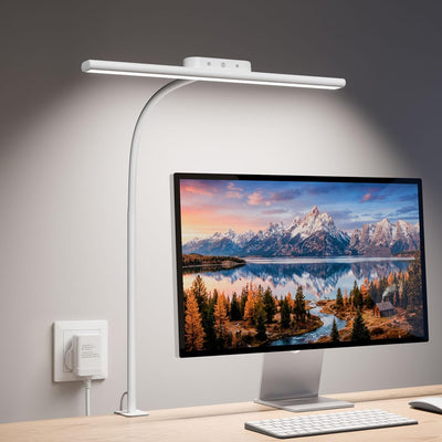 Lepro LED Desk Lamp with Clamp, Eye-Caring Desk Light, 750lm, 5 Brightness Levels & 5 Colour Modes, Flexible Office Lamp for Monitor, Reading, Crafts, Nails, School, Adapter Included, White [Energy Class F]