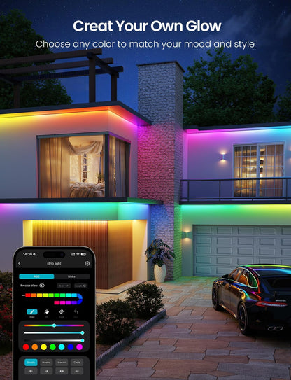 Lepro SW1 AI Smart Outdoor Lights 5M RGBW+IC, IP65 Waterproof LED Strip, Warm to Cool White, DIY Colour, Work with Alexa & Google Assistant, Music Sync, Timer, App & Voice Control
