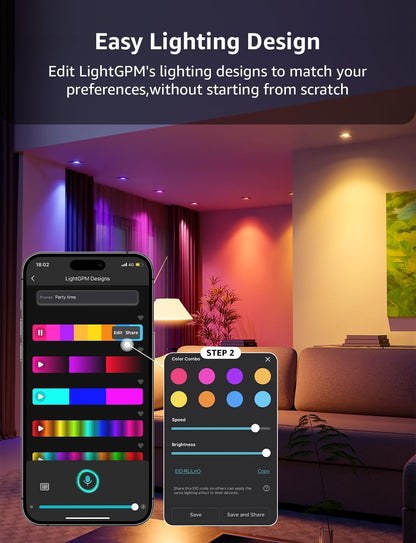 Lepro BG1 AI Smart Bulb GU10, Music Sync, Voice Control WiFi Bulbs, 400LM RGBCCT Dimmable Colour Changing LED Bulbs, Works with Alexa & Google Assistant, AI Lighting Design Assistant, 1 Pack