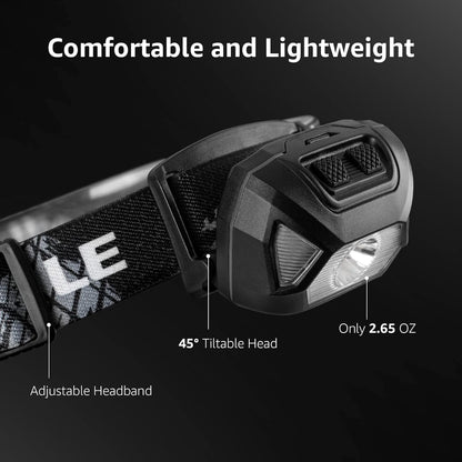 Lepro Head Torch Rechargeable, 2000L Waterproof LED Headlamp with Red Warning Lights, 6 Lighting Modes, Long Runtime, Lightweight Headlight for Kids & Adults for Running Fishing Camping