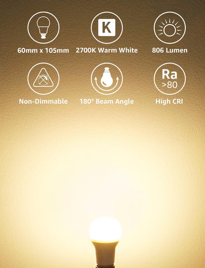 Lepro Bayonet Light Bulbs 60W Equivalent, Warm White 2700K, 8.5W 806lm LED Bayonet Bulb, B22 LED Bulbs, BC GLS Energy Saving Lightbulbs Bayonet, Non-dimmable, Pack of 12