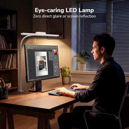 Lepro LED Desk Lamp with Clamp, Eye-Caring Desk Light, 750lm, 5 Brightness Levels & 5 Colour Modes, Flexible Office Lamp for Monitor, Reading, Crafts, Nails, School, Adapter Included, White [Energy Class F]