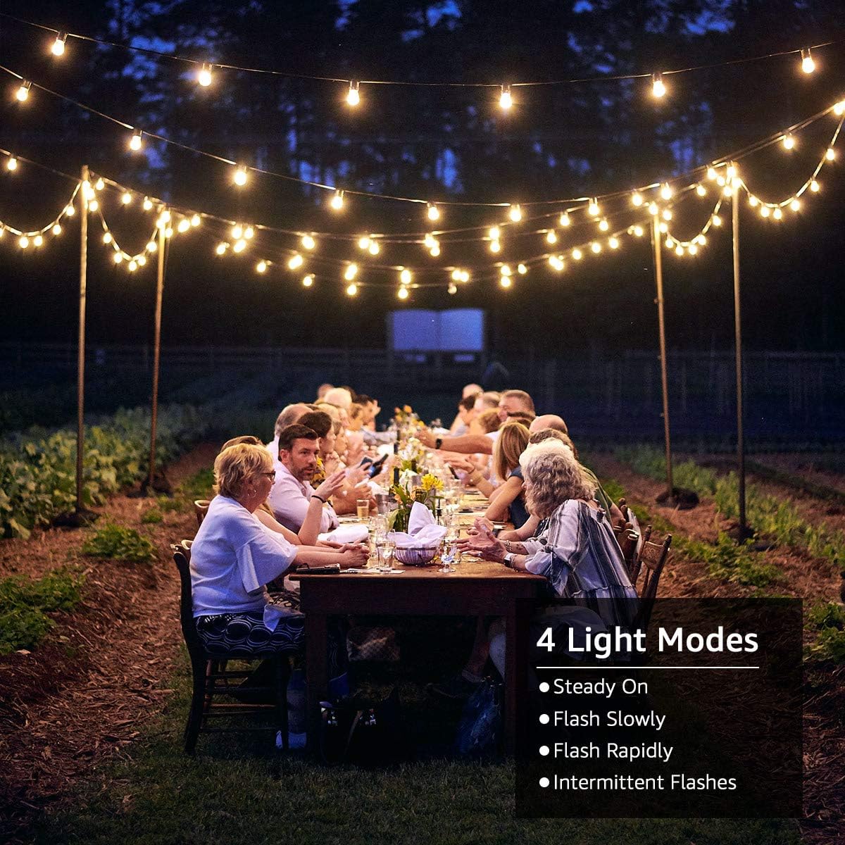 LE Solar String Lights Outdoor, 25ft Solar Festoon Lights Outdoor with 25 G40 LED Bulbs, Waterproof Bulb Fairy String Lights with 4 Light Modes for Garden, Gazebo, Patio, Pergola, Party and More