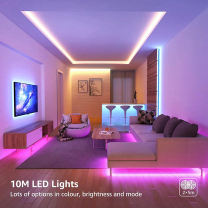 Lepro 10M LED Strip Lights with Remote, Dimmable, RGB Colour Changing, Stick-on LED Lights for Bedroom, Kitchen, Room Decoration (2 x 5M, 300 Bright 5050 LEDs)