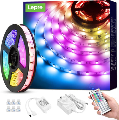 Lepro LED Strip Lights 15M (2x7.5M), RGB Colour Changing LED Strip with 44-Key Remote and 12V Power Plug, Stick-on LED Lights for Bedroom Home Decoration (450 Bright 5050 LED)