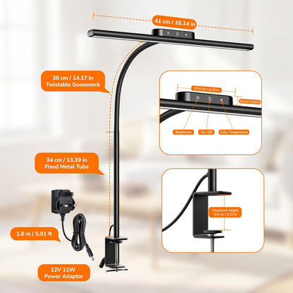 Lepro Desk Lamp Clamp, 700lm Bright LED Desk Light, 5 Colour Modes & 5 Brightness Levels, Eye-Caring, Dimmable, Flexible Office Lamp for Monitor, Reading, Crafts, Nails, School, Adapter Included