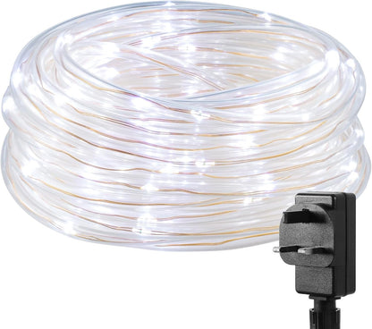 Lepro Outdoor Rope Lights with Timer, Low Voltage, Waterproof Outdoor String Lights Plug in, 10m 100 LED 8 Modes Daylight White Light Rope, Suit for Christmas, Garden, Landscape Lighting and More