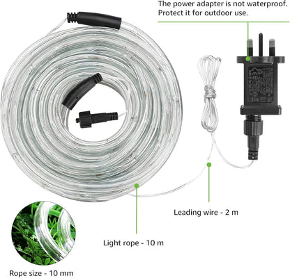 Lepro Outdoor Rope Lights Mains Powered, Connectable, 10m/33ft 240 LED Outdoor Lights Plug in, Bright Cool White, Low Voltage, Waterproof Thick Rope Lights for Garden, Tree, Pathway and More