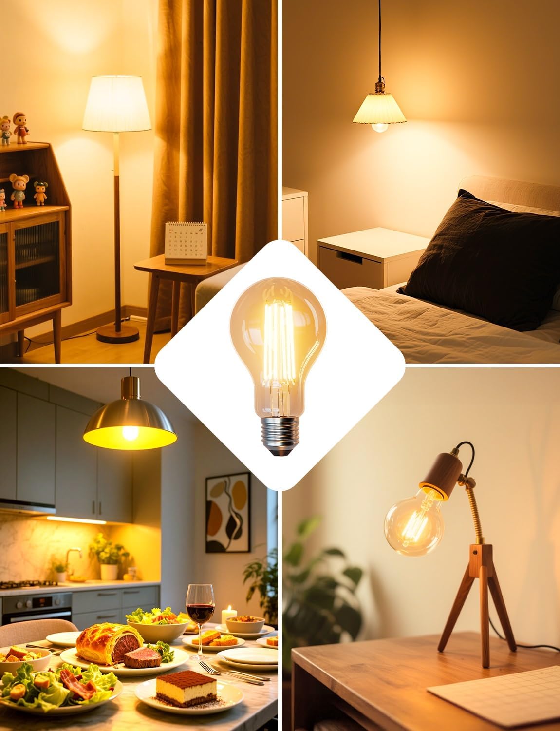 Lepro E27 Screw Bulb Vintage, Ultra Efficient A-Rated GLS Bulb, 7.2W = 100W, 1521lm, 2700K Warm White, 50000H Lifespan, Clear Filament, Glass, Non-dimmable, Pack of 2