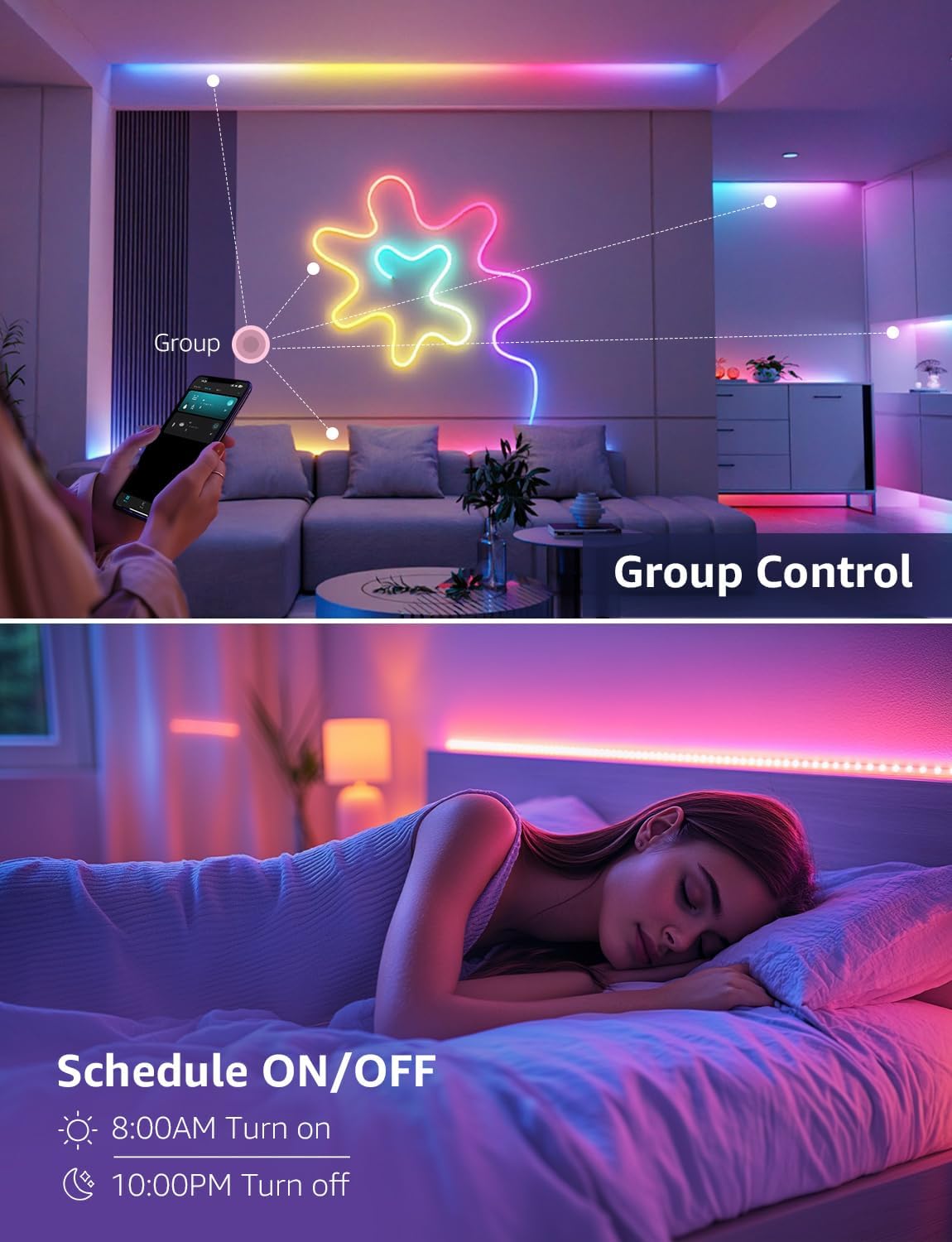 Lepro S1 AI Smart Rainbow LED Strip Light 15M one roll, App & Voice Control, Works with Alexa & Google Home, 30 LEDs/M, Music Sync, AI Lighting Design Assistant, MagicColor LED Lights for Bedroom