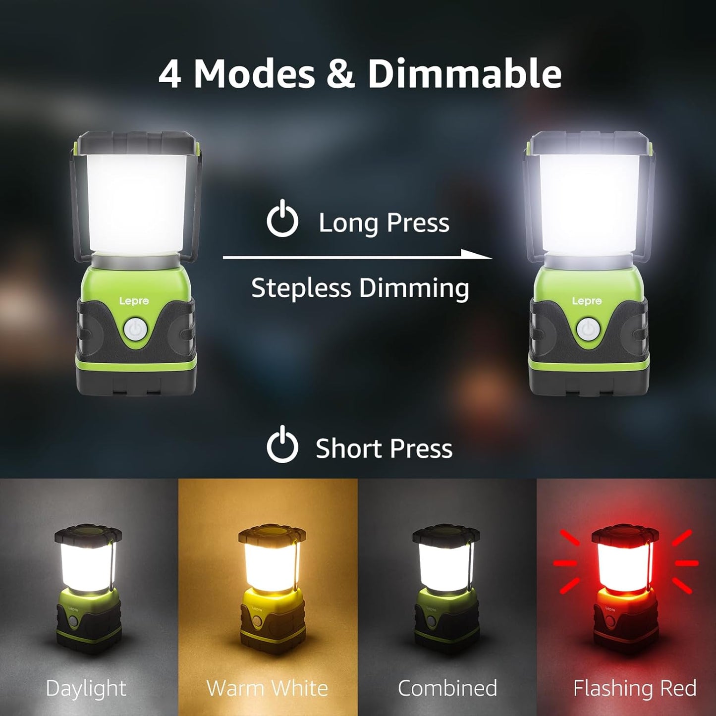 Lepro Battery Camping Lantern, 1500 Lumen Camping Light Battery Powered, Dimmable Warm White and Cool White Modes, Battery Lantern for Power Cuts, Emergency Lighting, Suit for Hiking, Fishing, Tents