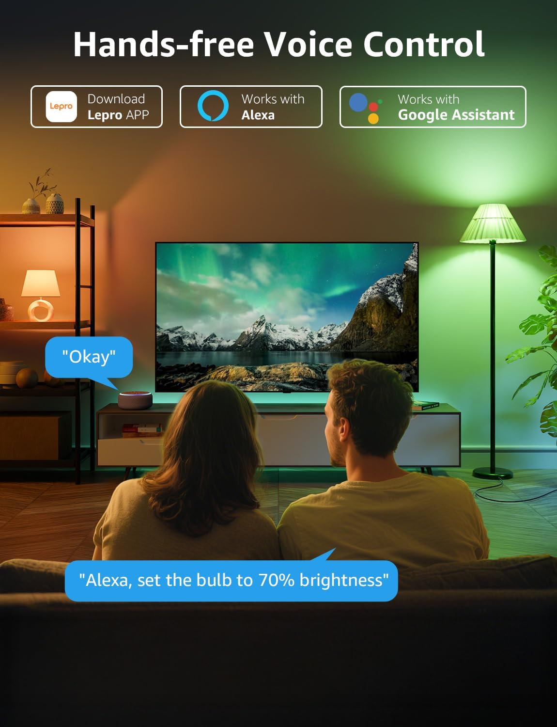 Lepro AI Smart Bulb E27, 1520LM Colour Changing Light Bulb, 12W(100W) WiFi Bulbs, Voice Control, Schedule & Timer, Work with Alexa & Google Assistant, Personalized AI Lighting Designer