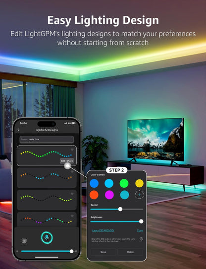 Lepro S2 AI Smart LED Strip Light 10M RGBW+IC, Works with Alexa, Google Assistant, Music Sync, 2400LM White Light, Personalized AI Lighting Designer, Zonal Colour Control LED Lights, App Voice Control