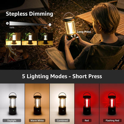 Lepro Camping Lantern, 2000 Lumen Camping Light Reachargeable or AA Battery Powered, Dimmable 5 Modes, Warm White & Cool Light, Rechargeable Lantern for Power Cuts, Tents, Fishing, Storm, Emergency