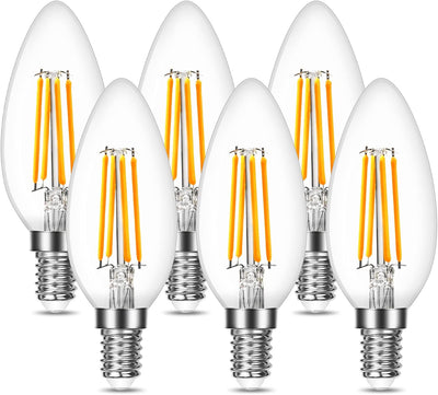 Lepro E14 LED Light Bulb, LED Candle Bulbs Small Screw, 4W 470lm, 40W Equivalent SES E14 Bulb Vintage, Warm White 2700K C35 LED Bulbs, 360�� Beam Angle, Clear Filament, Non Dimmable, Pack of 6