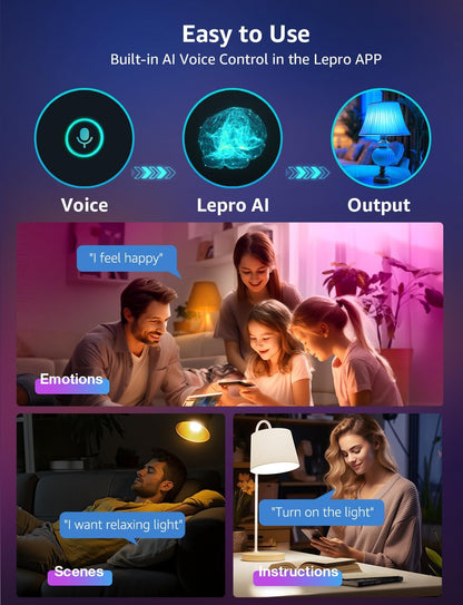 Lepro B2 AI Smart Bulb E27, 1100LM Music Sync Smart Screw Bulb, Voice Control Colour Changing Light Bulbs, AI Lighting Design Assistant,Bluetooth & WiFi Bulb,Work with Alexa & Google Assistant,4 Packs