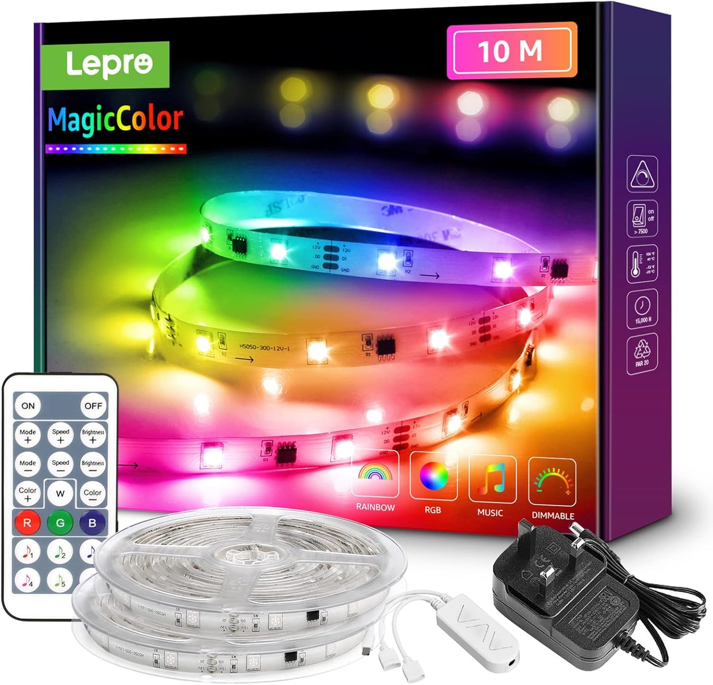 Lepro MagicColor LED Strip Light 5M 150 LEDs, Rainbow Chasing Lights, Music Sync, Multiple Colours on One Line, Remote Control LED Lights for Bedroom, Living Room, Bar, Gaming Time